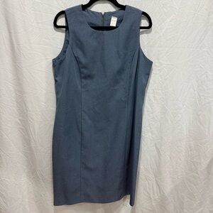 Vintage Blue Sleeveless Sheath Dress 16 Made in USA Workwear Classic Minimalist